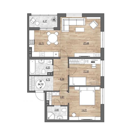 Продажа 3-комнатной квартиры 89,1 м², 9/10 этаж