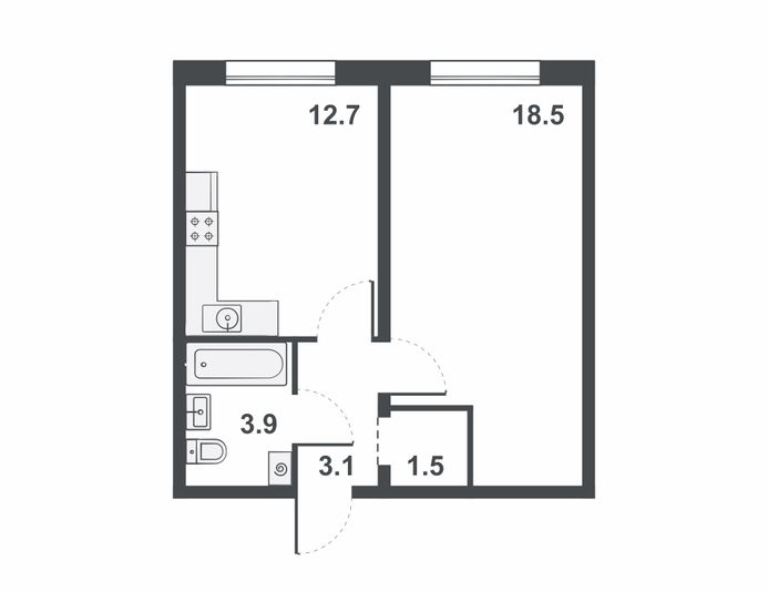 Продажа 1-комнатной квартиры 39,7 м², 4/14 этаж