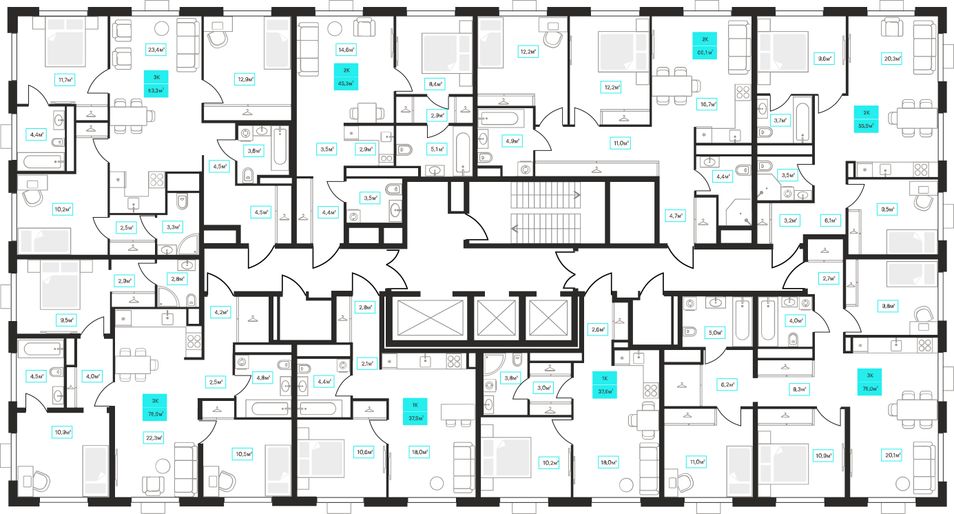 Продажа 2-комнатной квартиры 45,3 м², 23/23 этаж