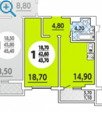 Продажа 1-комнатной квартиры 44 м², 6/21 этаж