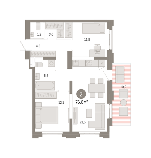 Продажа 2-комнатной квартиры 76,6 м², 2/16 этаж