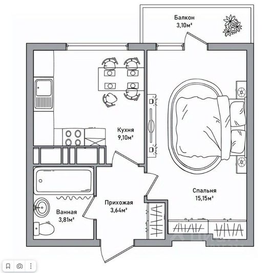 Продажа 1-комнатной квартиры 32,6 м², 5/18 этаж