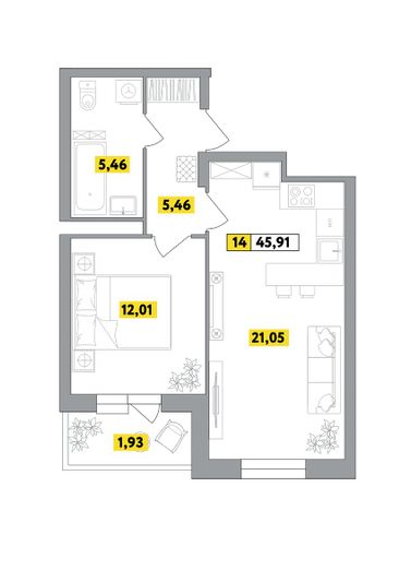 Продажа 2-комнатной квартиры 45,9 м², 2 этаж