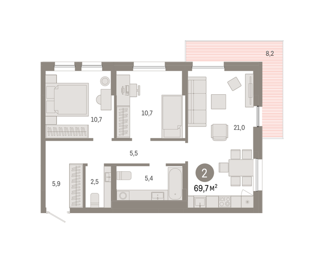 Продажа 2-комнатной квартиры 69,7 м², 6/17 этаж