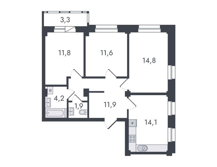 Продажа 3-комнатной квартиры 73,6 м², 3/16 этаж