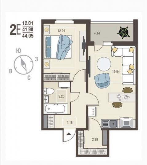 Продажа 2-комнатной квартиры 44 м², 5/10 этаж