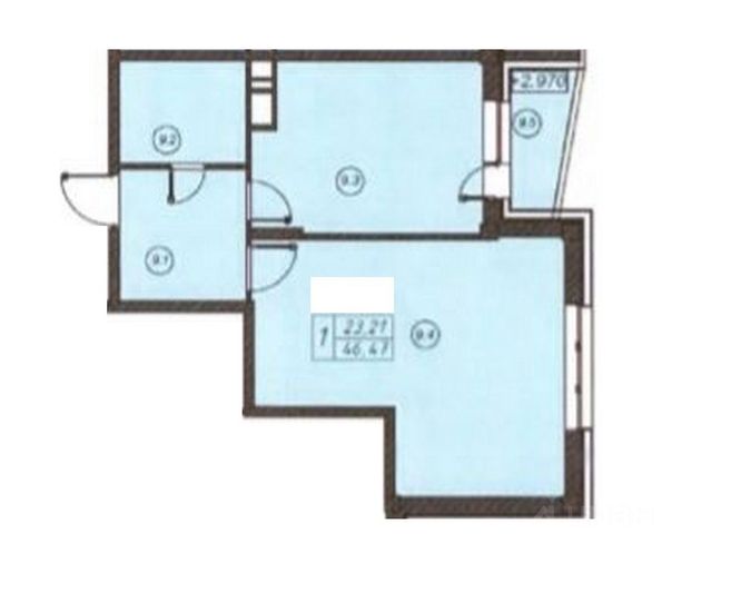 Продажа 1-комнатной квартиры 46,5 м², 2/3 этаж