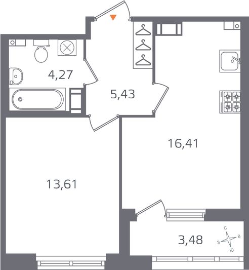 Продажа 1-комнатной квартиры 41,5 м², 6/16 этаж