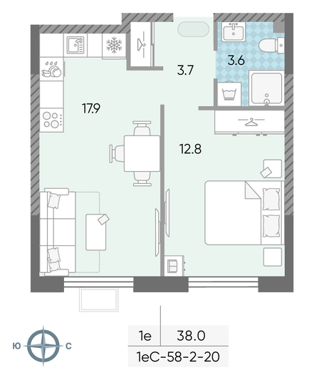 Продажа 1-комнатной квартиры 38 м², 12/24 этаж