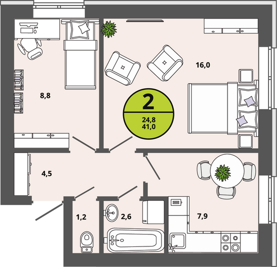 Продажа 2-комнатной квартиры 41 м², 1/3 этаж