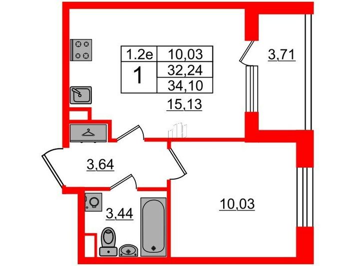 Продажа 1-комнатной квартиры 32,2 м², 2/5 этаж