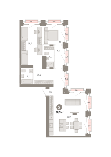 Продажа 2-комнатной квартиры 96,3 м², 31/31 этаж