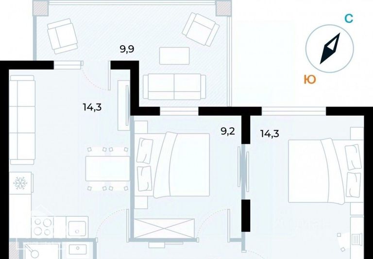 Продажа 2-комнатной квартиры 57,7 м², 5/6 этаж