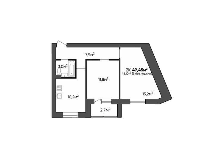Продажа 2-комнатной квартиры 49,5 м², 3/3 этаж