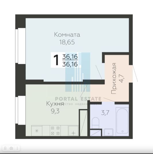 Продажа 1-комнатной квартиры 36,2 м², 3/20 этаж