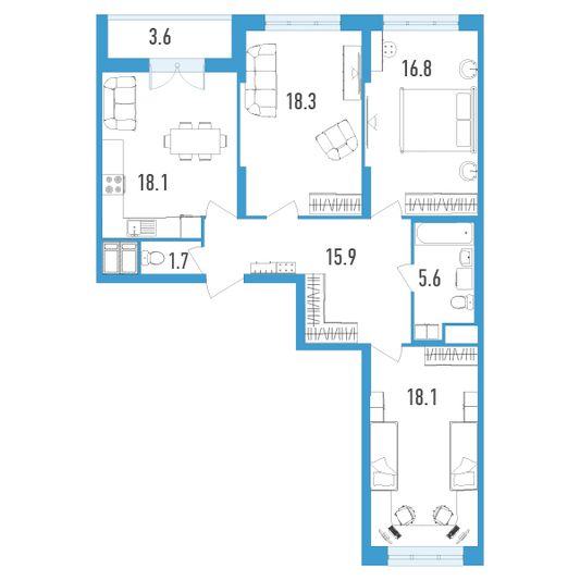 Продажа 3-комнатной квартиры 96,3 м², 5/18 этаж