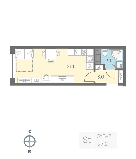 Продажа квартиры-студии 27,2 м², 5/11 этаж