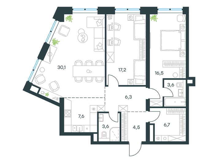 Продажа 3-комнатной квартиры 96,1 м², 3/32 этаж