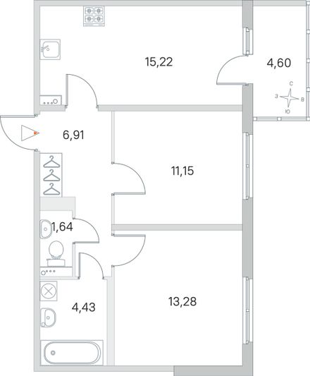 Продажа 2-комнатной квартиры 54 м², 4/4 этаж
