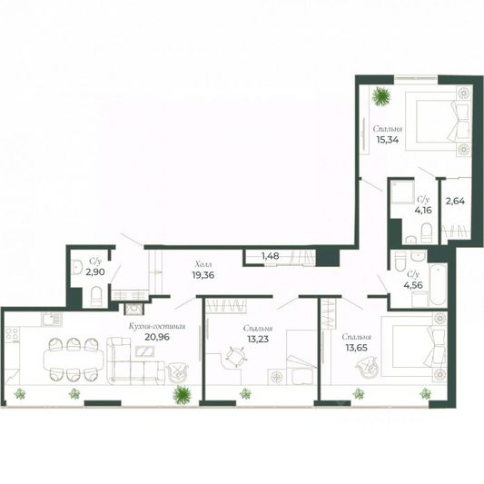 Продажа 3-комнатной квартиры 105,9 м², 6/8 этаж