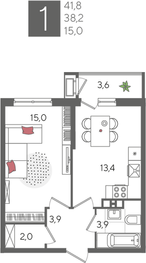 Продажа 1-комнатной квартиры 41,8 м², 7/24 этаж