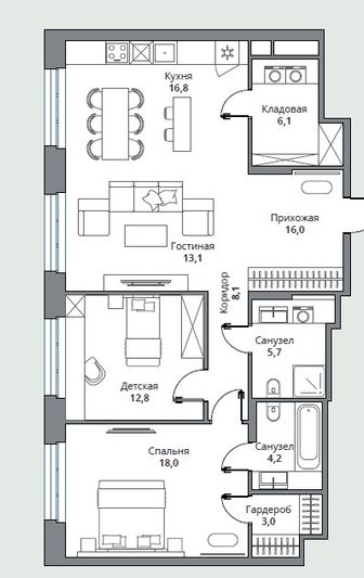 Продажа 3-комнатной квартиры 95,7 м², 5/18 этаж