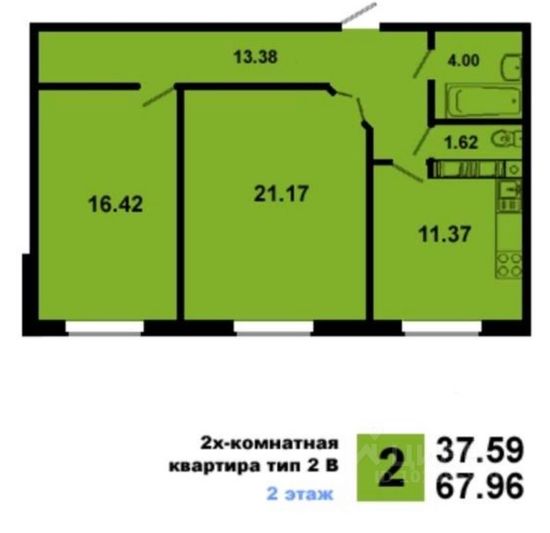 Продажа 2-комнатной квартиры 68 м², 2/9 этаж