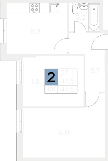 Продажа 2-комнатной квартиры 47,5 м², 1/9 этаж