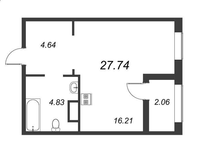 Продажа квартиры-студии 27,7 м², 6/8 этаж