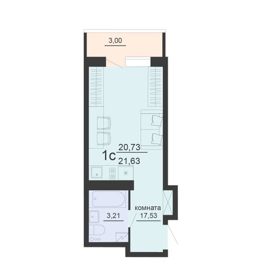 Продажа 1-комнатной квартиры 21,6 м², 11/20 этаж