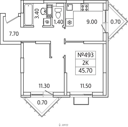 Продажа 2-комнатной квартиры 45,7 м², 21/25 этаж