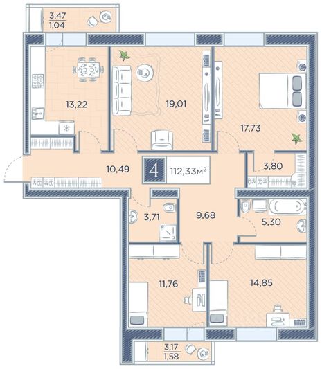 Продажа 4-комнатной квартиры 112 м², 2/8 этаж