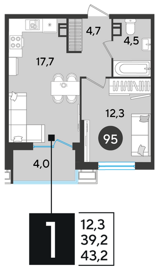 Продажа 1-комнатной квартиры 43,2 м², 4/18 этаж