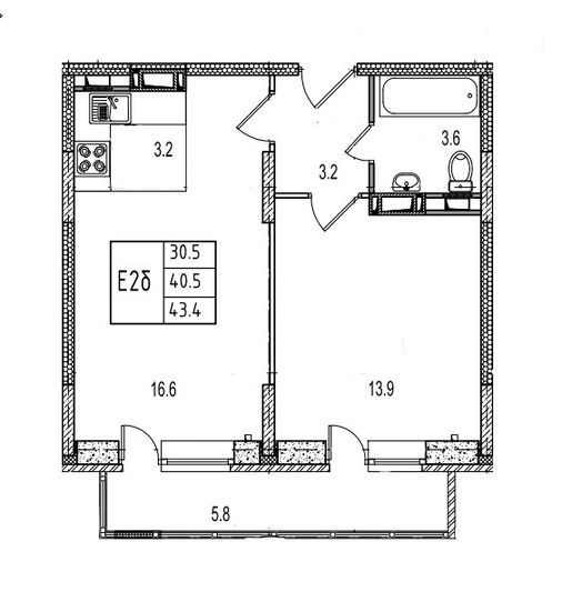 Продажа 2-комнатной квартиры 46,6 м², 2/17 этаж