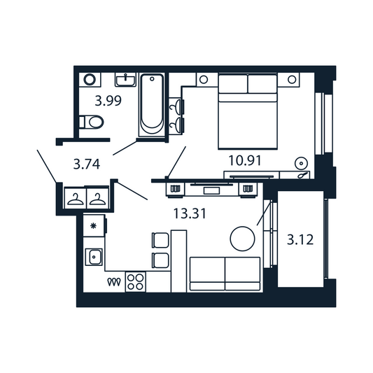 Продажа 1-комнатной квартиры 33,5 м², 3/12 этаж