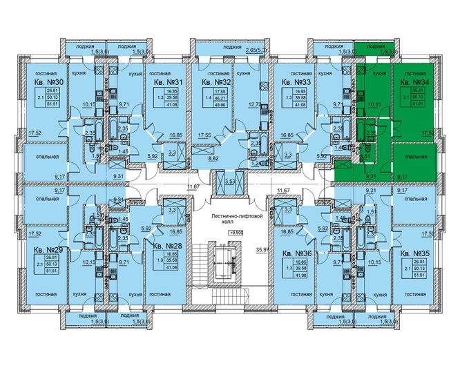 Продажа 2-комнатной квартиры 51,5 м², 4/5 этаж