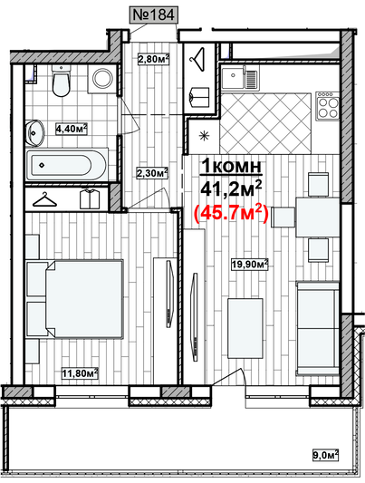 Продажа 1-комнатной квартиры 45,7 м², 14/19 этаж