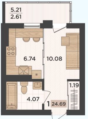 Продажа 1-комнатной квартиры 25 м², 3/6 этаж