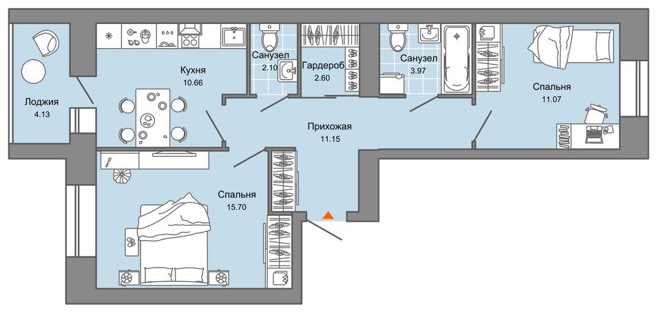 Продажа 2-комнатной квартиры 59 м², 2/7 этаж