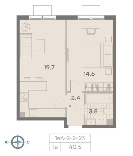Продажа 1-комнатной квартиры 40,5 м², 12/23 этаж