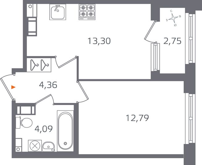 Продажа 1-комнатной квартиры 35,9 м², 5/17 этаж