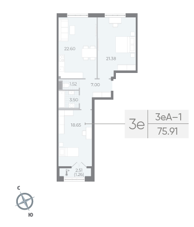 Продажа 2-комнатной квартиры 75,9 м², 5/8 этаж