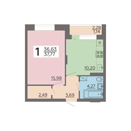 Продажа 1-комнатной квартиры 37,8 м², 20/24 этаж