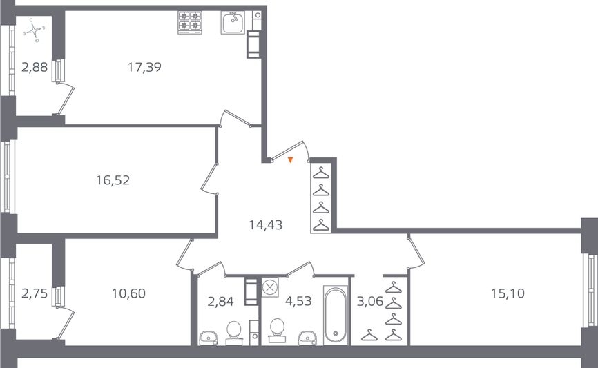 Продажа 3-комнатной квартиры 87,3 м², 10/10 этаж