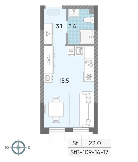 Продажа квартиры-студии 22 м², 16/24 этаж