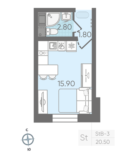 Продажа квартиры-студии 20,5 м², 14/16 этаж