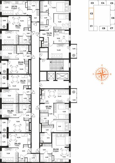 Продажа 1-комнатной квартиры 39,4 м², 3/10 этаж