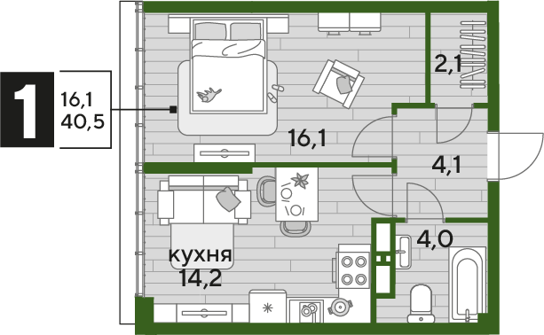 Продажа 1-комнатной квартиры 40,5 м², 19/19 этаж