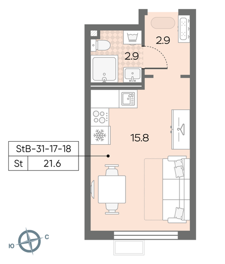 Продажа квартиры-студии 21,6 м², 18/24 этаж