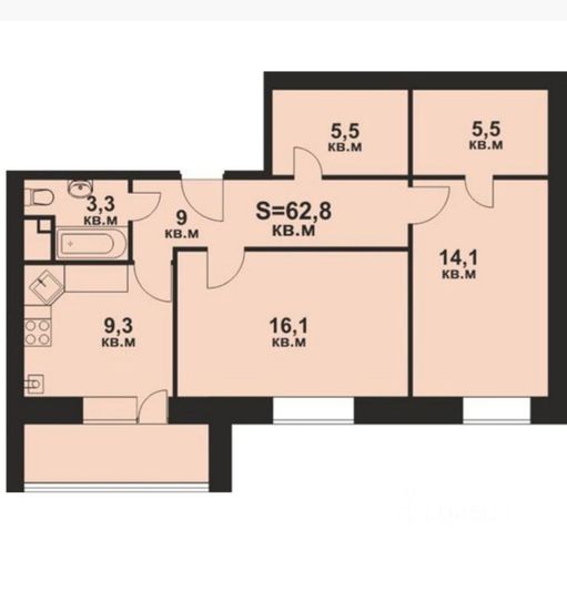 Продажа 2-комнатной квартиры 62,8 м², 2/5 этаж